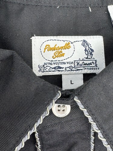 Panhandle Slim Western Shirt Mens L Black Embroidered Pearl Snap - Picture 7 of 9