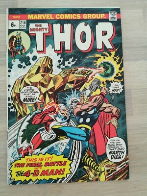 #216 THOR Marvel Comic Book vs the 4-D Man Bronze Age 1973. FREE UK POSTAGE.