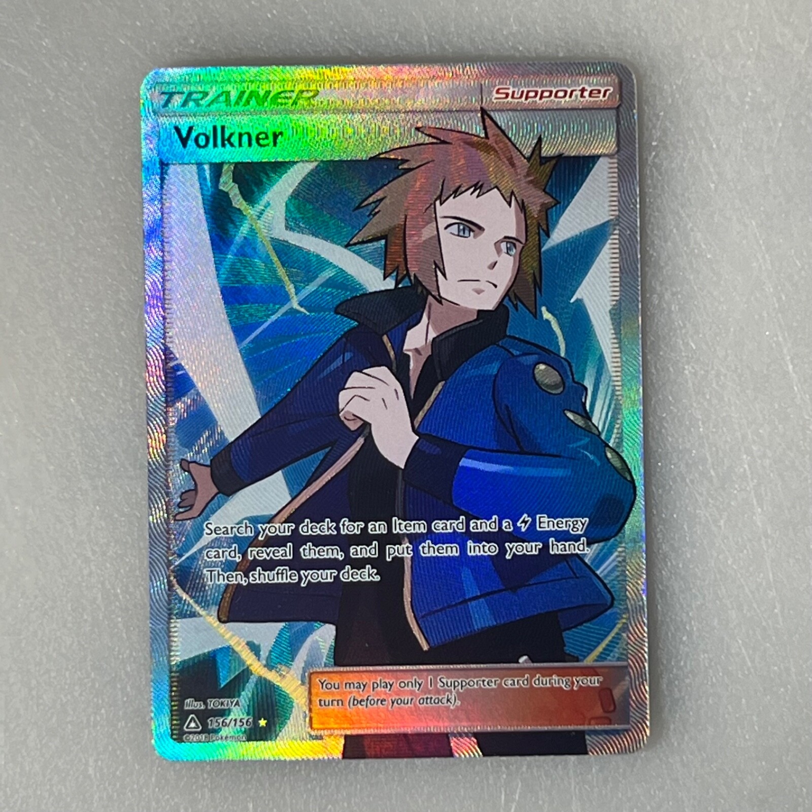 Volkner (Full Art) 156/156 Sm-Ultra Prism Holo Near Mint Trainer Card Full Art