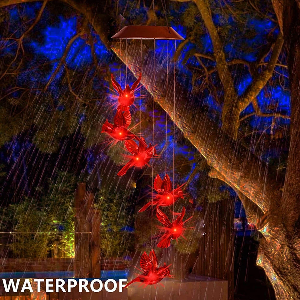 Luces de carillón de viento solar LED que cambian de color lámpara colgante bola de pájaro decoración de jardín Foto 3 de 4