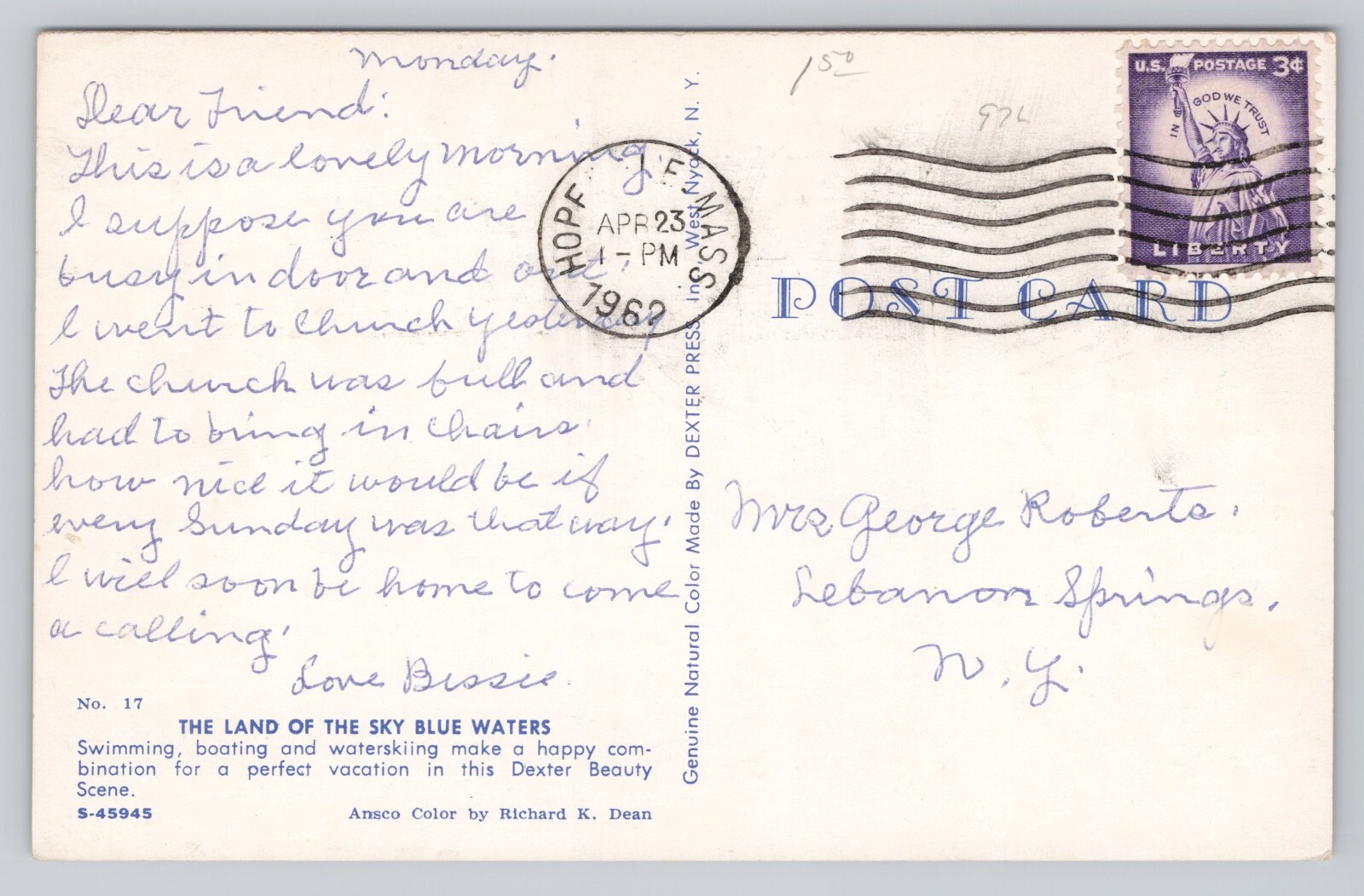 The Land of the Sky Blue Waters c1962 Postcard