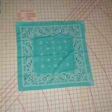 Vtg USA 70s Bandana TURQUOISE Paisley Western Rockabilly Handkerchief Kerchief