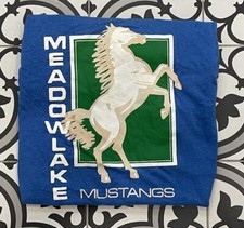 Vintage 90s Meadowlake Mustangs Blue 1990s Crewneck Tee Top Shirt Small