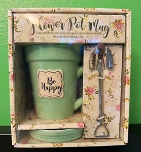 Oak Patch Gifts Green Flower Pot Mug Coaster Lid Shovel Spade Spoon Garden Gift!