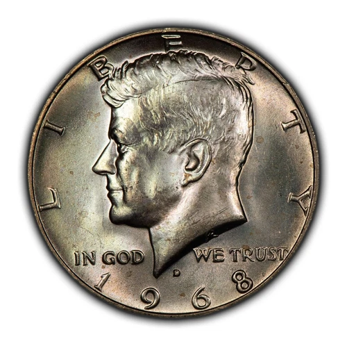 1968-D 50c Kennedy Half Dollar - Subtle Rainbow Toning - BU - SKU-H2702