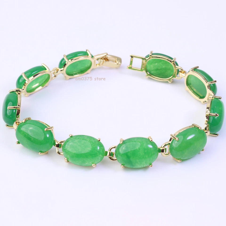 Brazalete de jadeíta de cuarzo de cobre chapado en oro amarillo de 7,28 pulgadas de L Foto 2 de 4