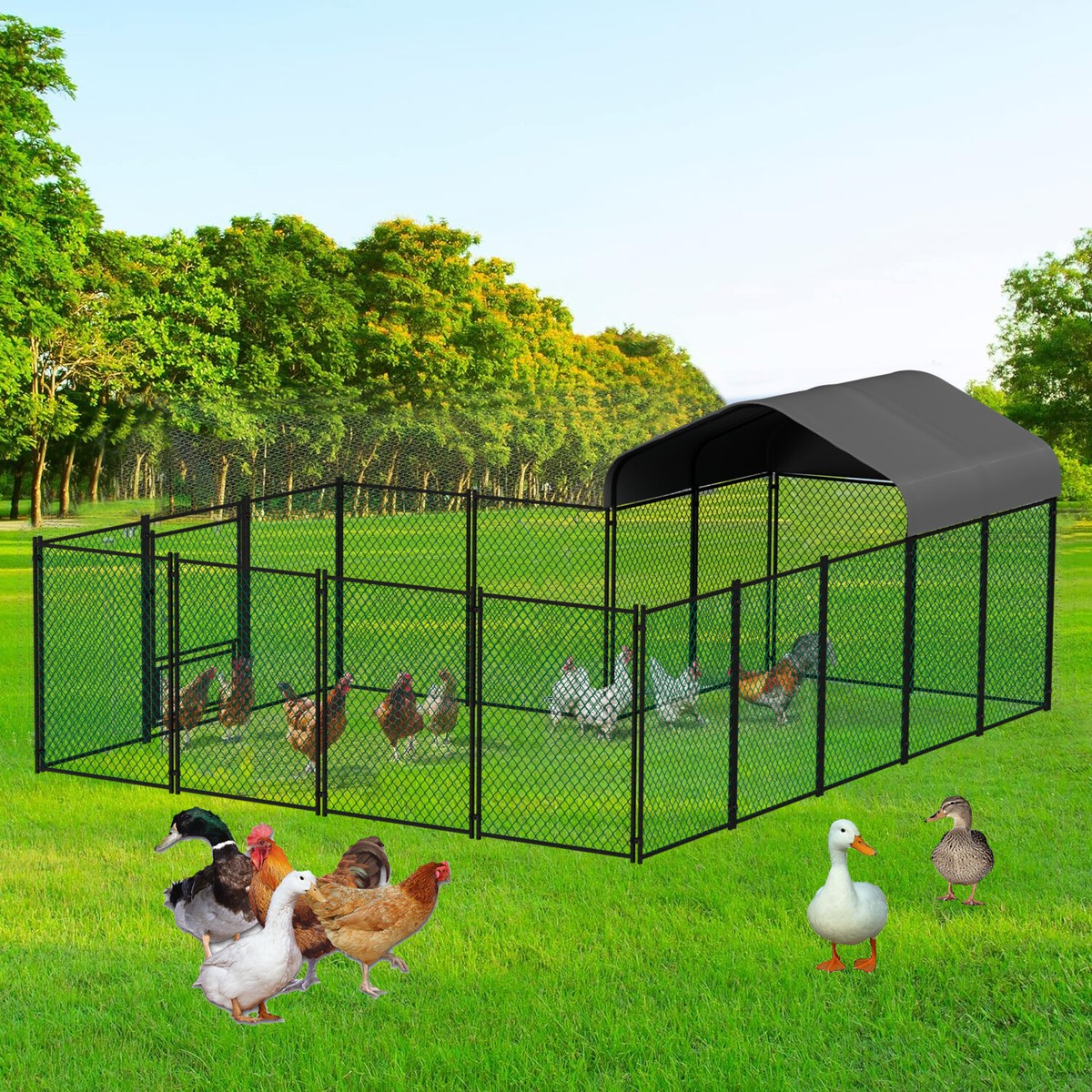 Large Heavy Duty Metal Walk-In Chicken Coop Run Cage w/ Waterproof
