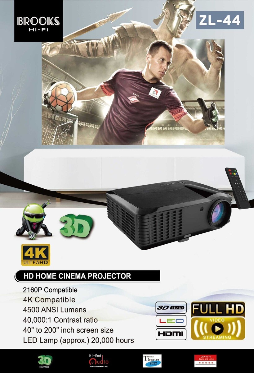 New Brooks Hi-Fi ZL-44 +4K, 3D HOME CINEMA PROJECTOR Great New Brooks Hi-Fi ZL-44 +4K, 3D HOME CINEMA PROJECTOR Great