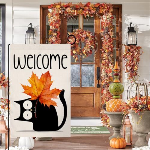 Fall Cat Garden Flag Vertical Double Sided Welcome Maple Leaf 12x18 Leaf Cat - Bild 3 von 6