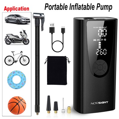 NOVSIGHT LCD Elektrische Akku Luftpumpe Auto Fahrrad Reifen Druckluft Kompressor