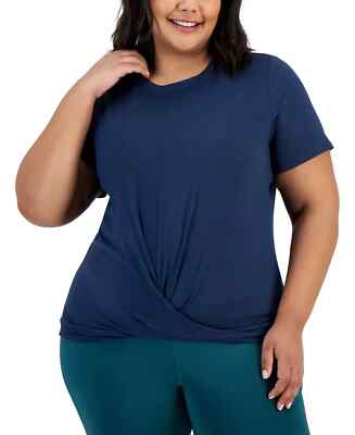 ID Ideology Women's Plus Size Active Solid Twist-Front Top, Navy Serenity New