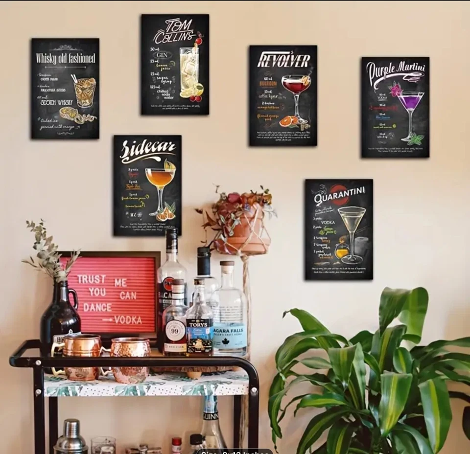 6pcs Vintage Chalk Board like Home Decor Cocktail Metal Tin Signs,NEW 12x8 - Image 3 of 4