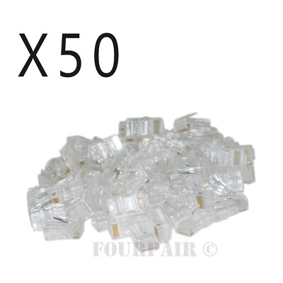 50 Pack - RJ45 8P8C CAT6 Crimp-On Connectors Plugs Ends For Solid Ethernet Cable
