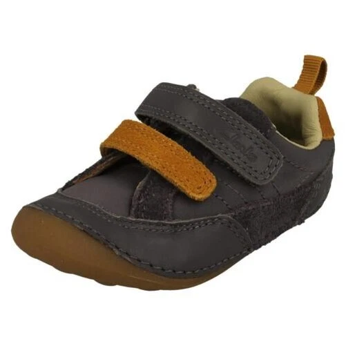 Boys Clarks Leather Riptape Straps Casual First Shoes Tiny Fawn Toddler