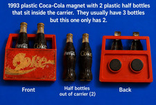 Coca-Cola 1993 Plastic Magnet Bottle Carrier w/ 2 Coke Half Bottles