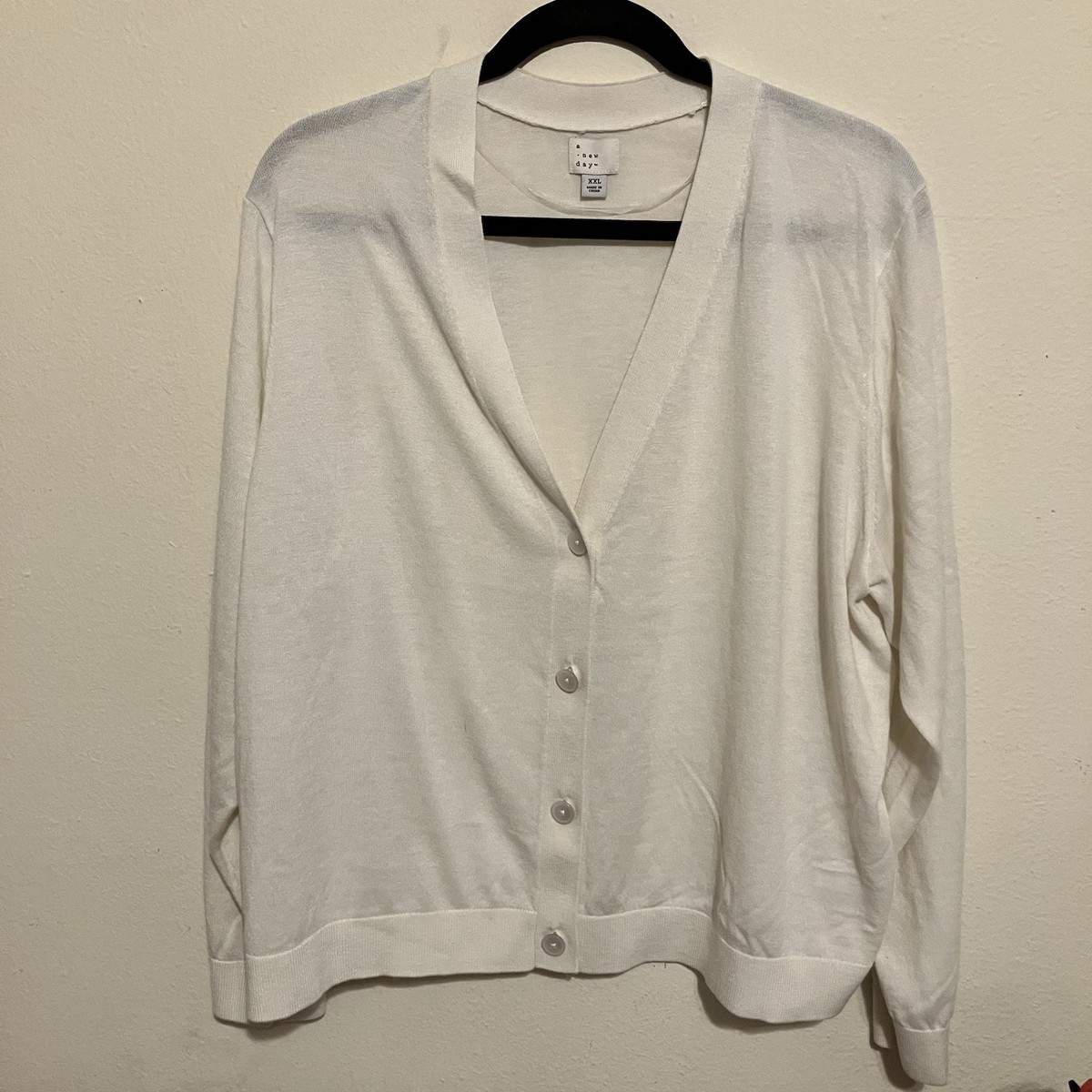 A New Day Womens Cream Button-Up Cardigan Sweater Size XXL