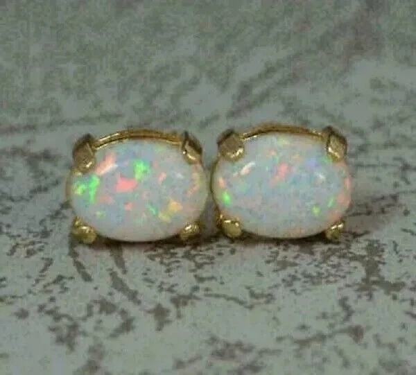 2Ct Oval Cut Fire Opal Beautiful Solitaire Stud Earrings 14K Yellow Gold Plated - Image 2 of 4