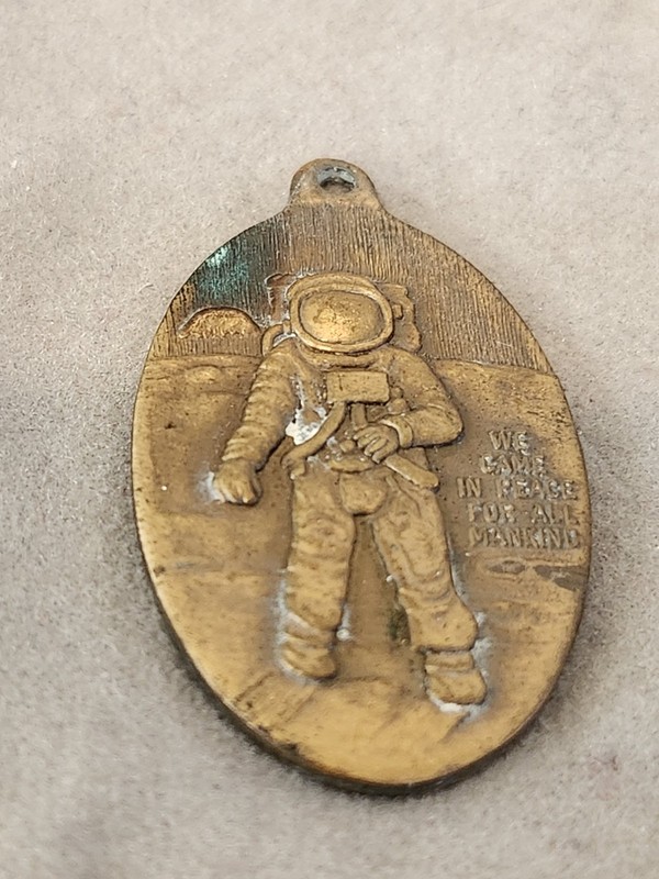 Vintage Apollo 11 " We Came In Peace For All Mankind" 2 Sided Astronaut  Pendent