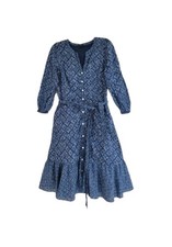 Talbots Blue White Cotton Ruffle Dress 3/4 Sleeve Button Sz 4