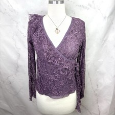 Vtg Y2K Babydoll Blouse Top Coquette Fairy Mauve Lace Feminine Whimsigoth M
