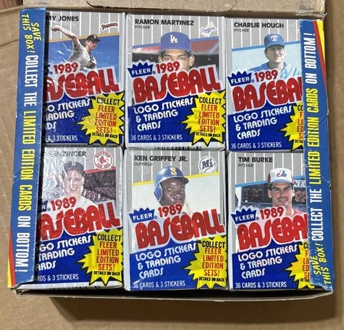 1989 Fleer Baseball Cello Box, New, 24 Packs, Ken Griffey Jr. On Front Of 1 Pack