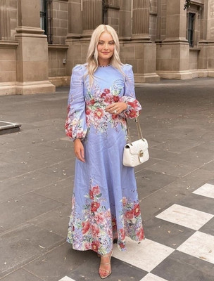 Rare Zimmermann Bellitude Floral Linen Maxi Blue Long Dress