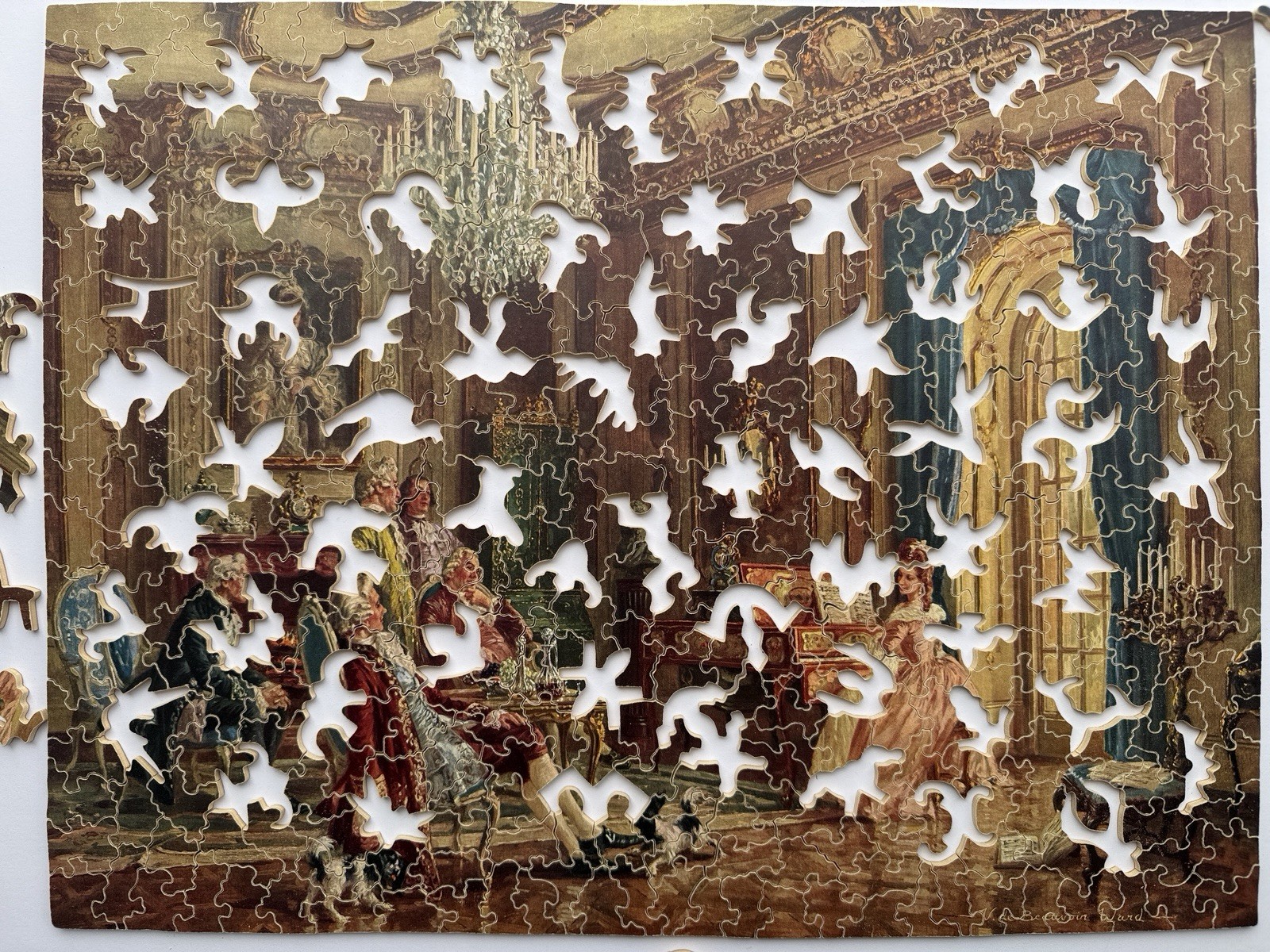 FABULOUS RARE U-NIT PICTURE JIGSAW PUZZLE HER FIRST RECITAL PIANO 64 FIGURAL WOW