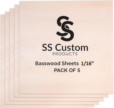 Basswood Sheets 12x12x1/16'' - 5 Pack for Crafts, Smooth Surface