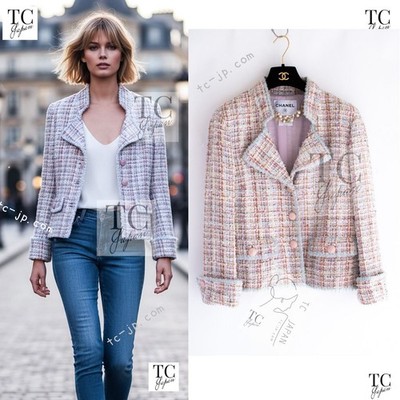 CHANEL 13C Rose Garden Lesage Pink Jacket Camellia Button Karl Lagerfeld 36 38