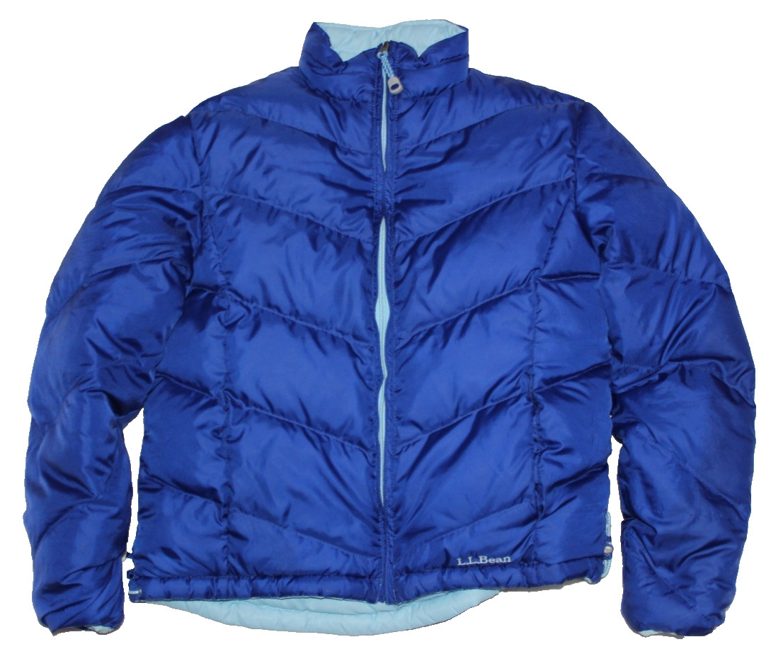 L.L. Bean Goose Down Reversible Puffer Coat Women's Size S Blue Quilted Gorpcore