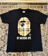 BAPE A Bathing Ape Big head Plaid Tee Black Size Med Streetwear Designer