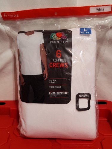 6 Fruit Of The Loom White Crew Neck T-Shirts Large L 42-44 Inch G 107-112 CM