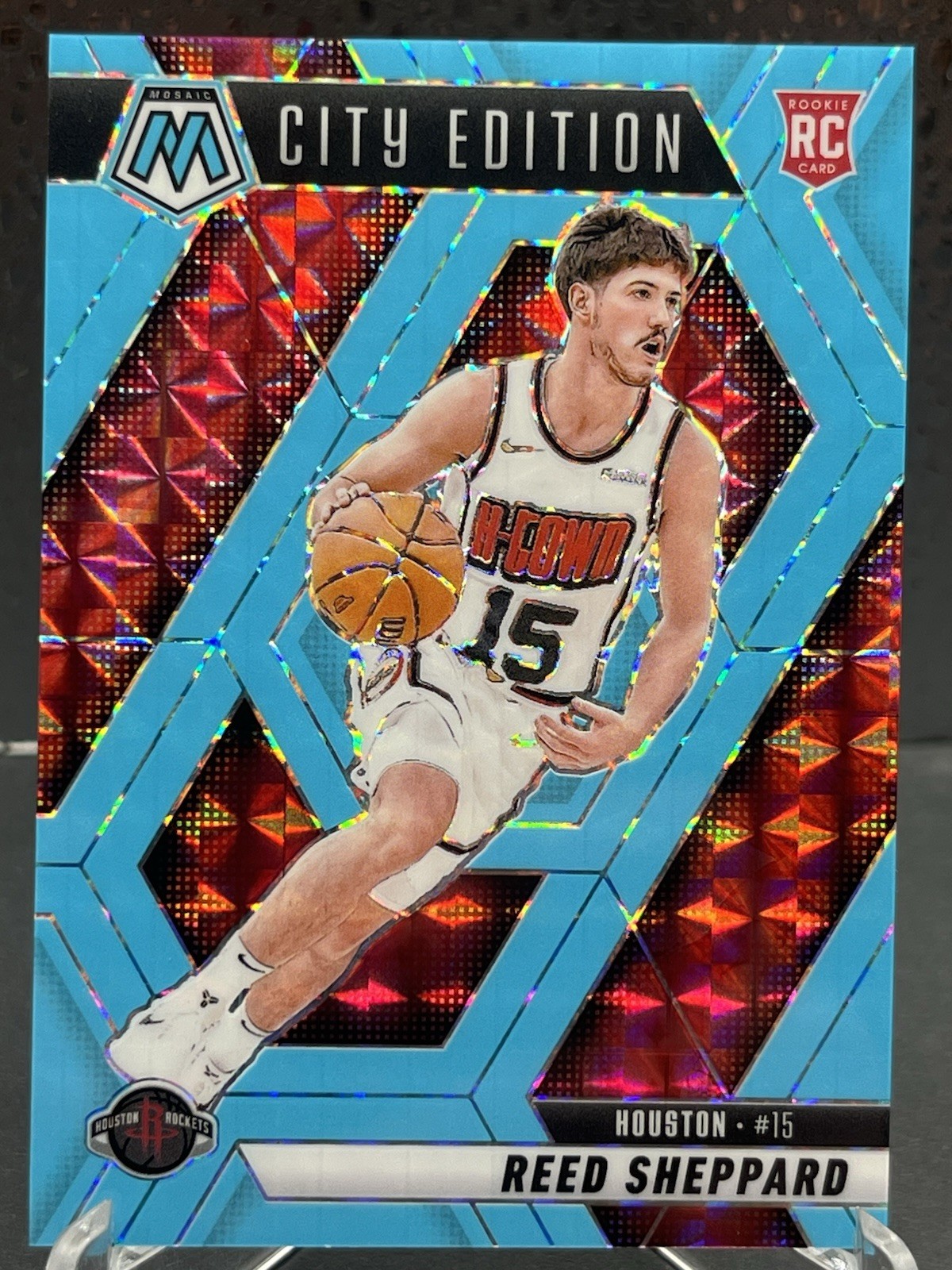2024-25 Panini Mosaic - City Edition Reed Sheppard #276 Fluorescent Blue /75