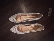   Women  s Sz 12 Champagne Rhinestone Pointed Toe Flats Glam Formal Wedding Shoes