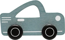 Montessori Wooden Car Push Pull Toy for Babies and Toddlers, Blue Rolling Wheels