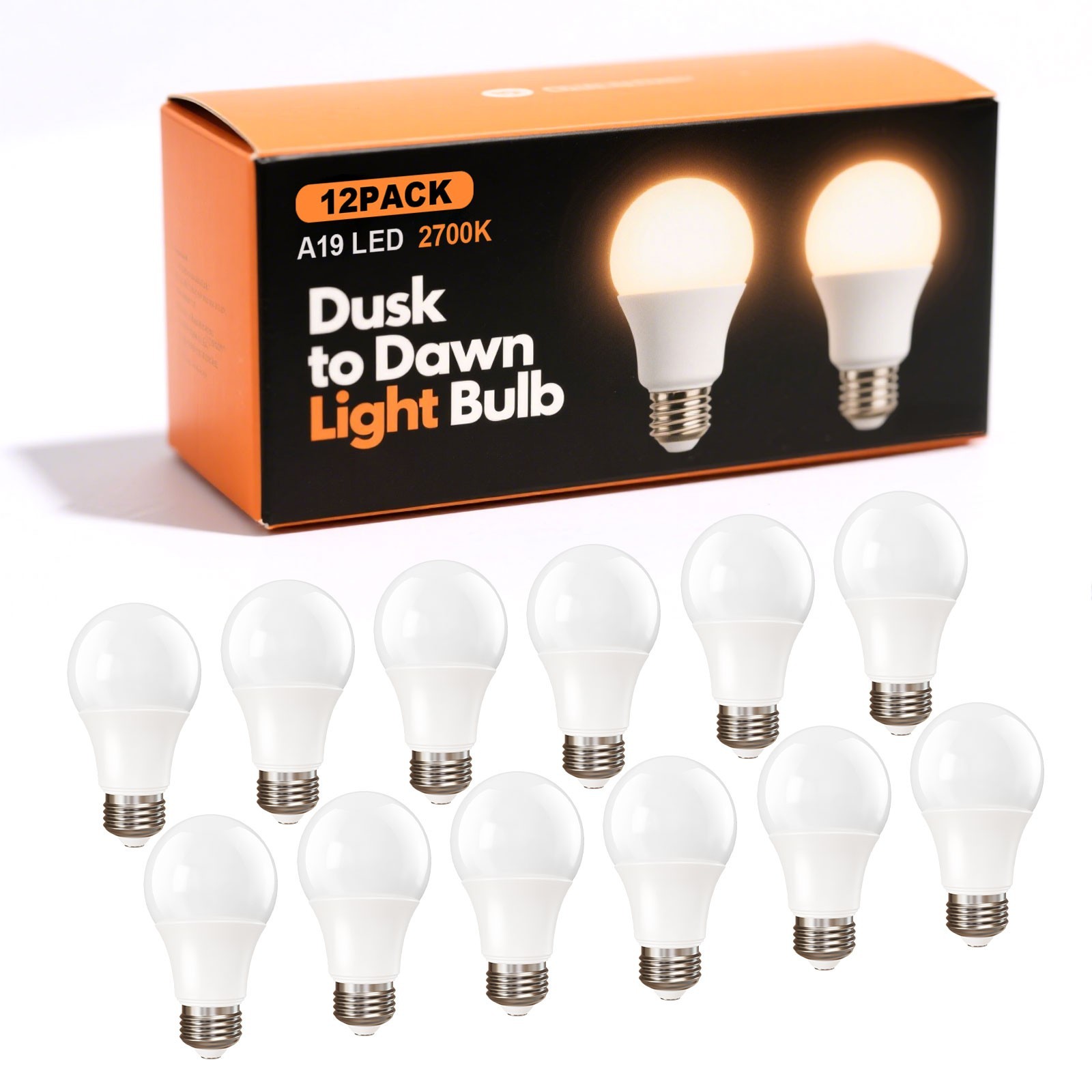 6/12Pack Dusk to Dawn A19  LED Light Bulb, 9W Equivalent 60W