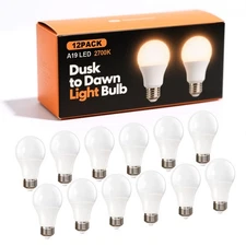 6/12Pack Dusk to Dawn A19  LED Light Bulb, 9W Equivalent 60W, 2700K, 5000K,800LM