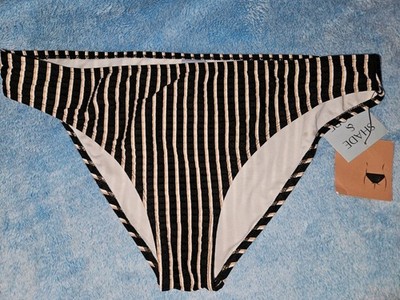 NWT Shade & Shore Low Rise Cheeky Black Stripes Bottom Bathing Suit Large or XL