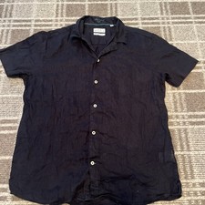 Ike Behar Linen ShortSleeve Black Button Up Shirt. Mens Large