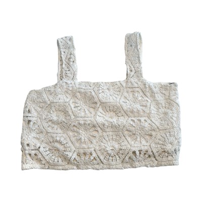 Audrey Parks x Francesca's White Square Neck Crochet Boho Festival Top M