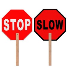 Stop Slow Sign with Handle, Traffic Safety Sign, 13" x 13" Octagon Reflective...