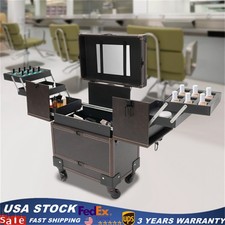 Rectangular Rolling Makeup Train Case Trolley Cosmetic Organizer Box with Mirror