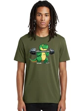 T-Rex-Lifting-Weights Mens Graphic Tee, 100% Cotton, Casual Summer Wear