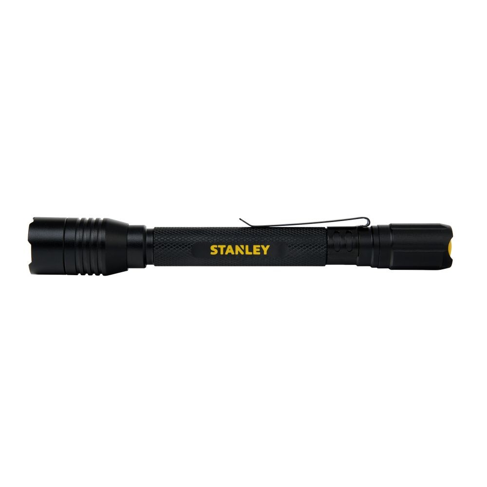 Stanley Black Hand Torch 200lm 3W LED Flashlight with Adjustable Beam, Side Clip
