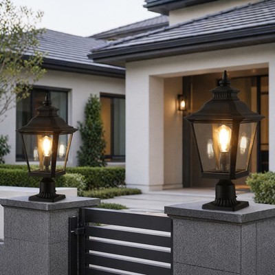 2 Pack 21 in Outdoor Lamp Post Pole Light Large Pier Mount Lantern Fixture Black