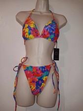 RELLECIGA Two Piece String Bikini Set Swimsuit Size M, Floral Prints New