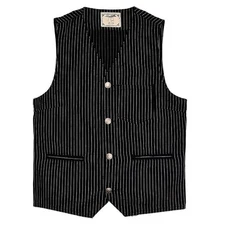 Men's Striped Vest Selvedge Denim Vest Slim Waistcoat Vintage Casual Coat Top