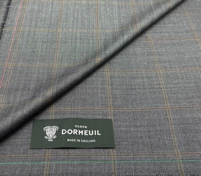 DORMEUIL Grey Orange Check Fabric All Wool Suiting Jacketing Fabric 3.50m 1.50m 250g