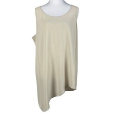 Eileen Fisher 100 Silk Side Drape Tank Top Womens M Cream Georgette Crepe NWT