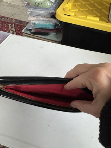 Vintage Paris Style patent leather clutch Snaps On Top Zips On Bottom Black - Picture 4 of 7